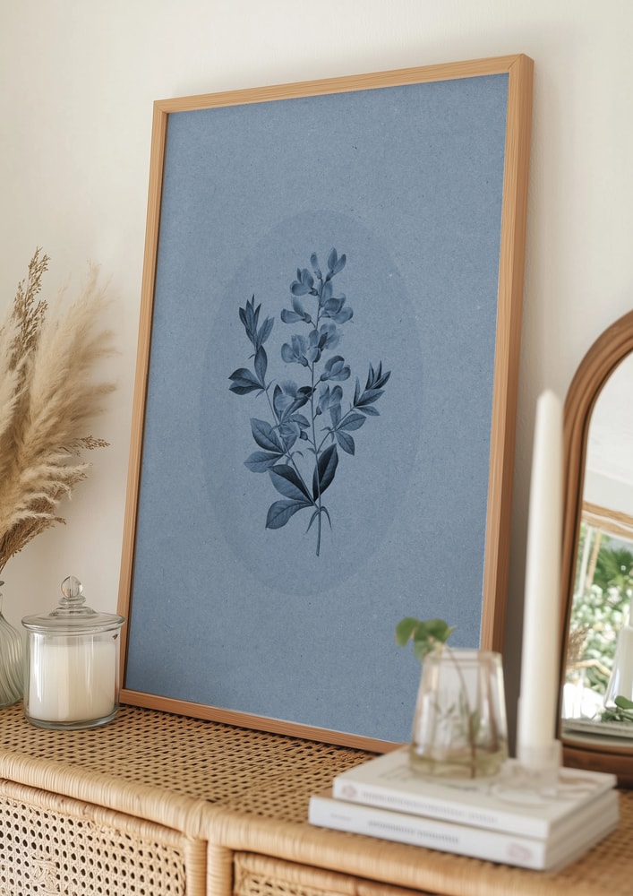 Ruhiges botanisches Poster in Blau