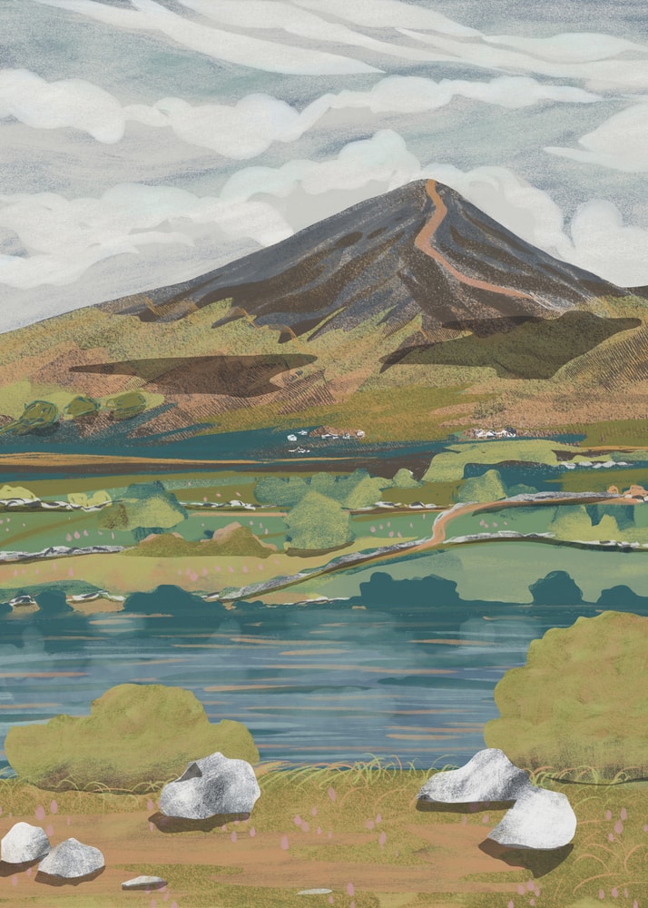 Poster mit Bergblick am See