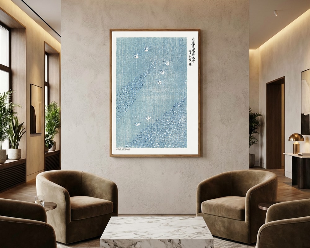 Woodblock Print Blue Poster