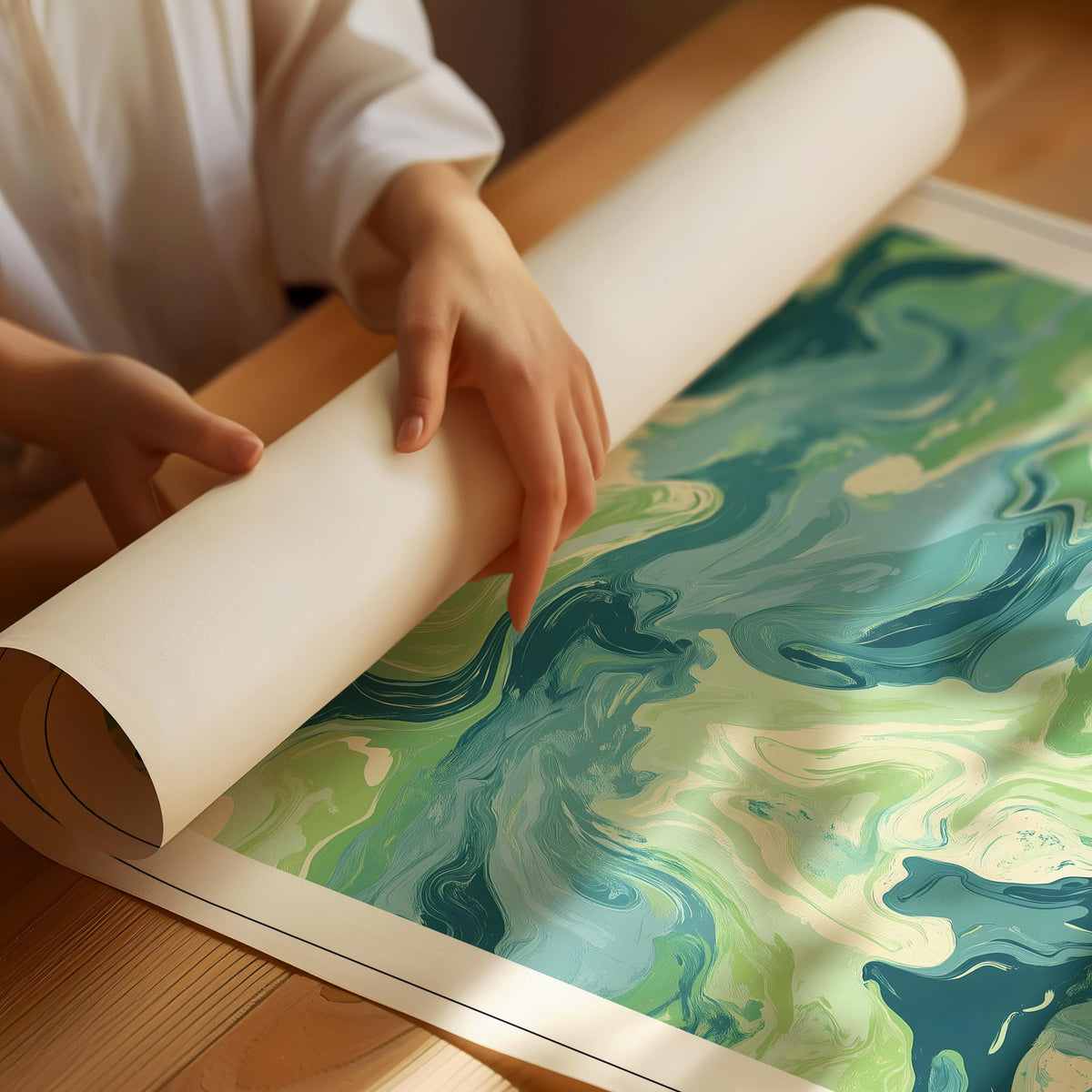 Minimal Japandi poster with soft abstract shapes and neutral tones