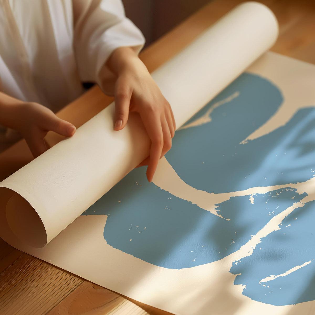 Blaues Japandi-Poster „Hantai“