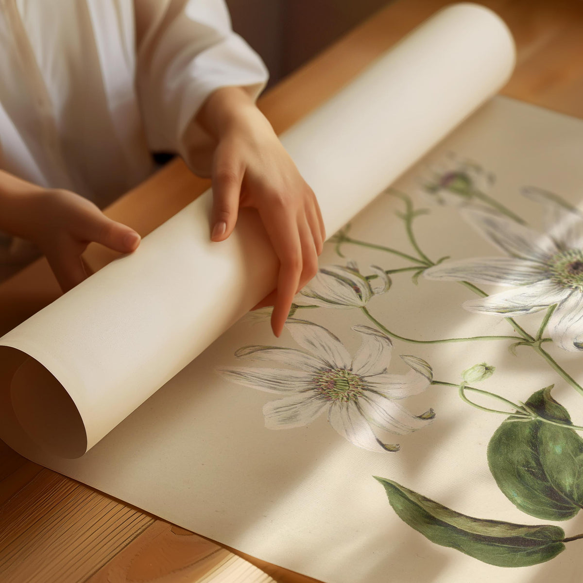 Botanisches Poster mit weißen Blüten – Klassische Wandkunst mit Pflanzen