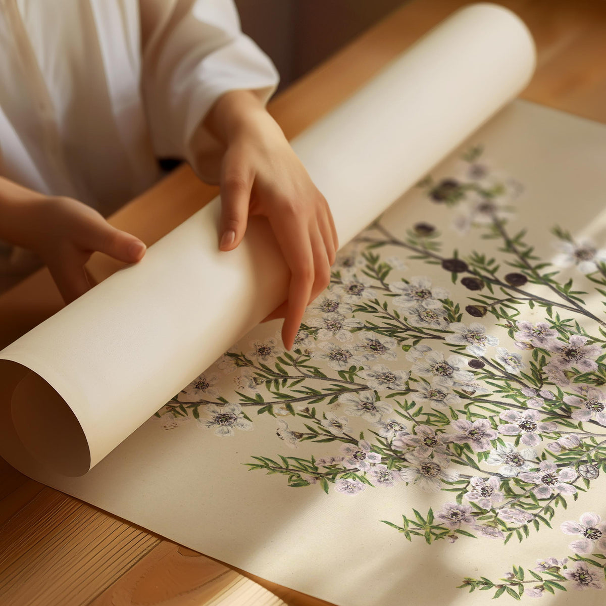 Botanisches Poster mit weißen und rosafarbenen Blüten