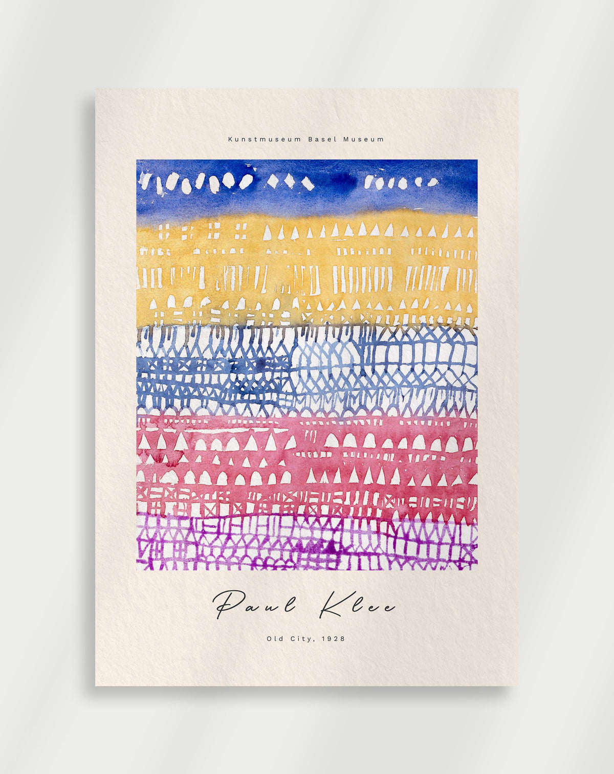 Graphic abstract composition with horizontal color bands and hand drawn patterns