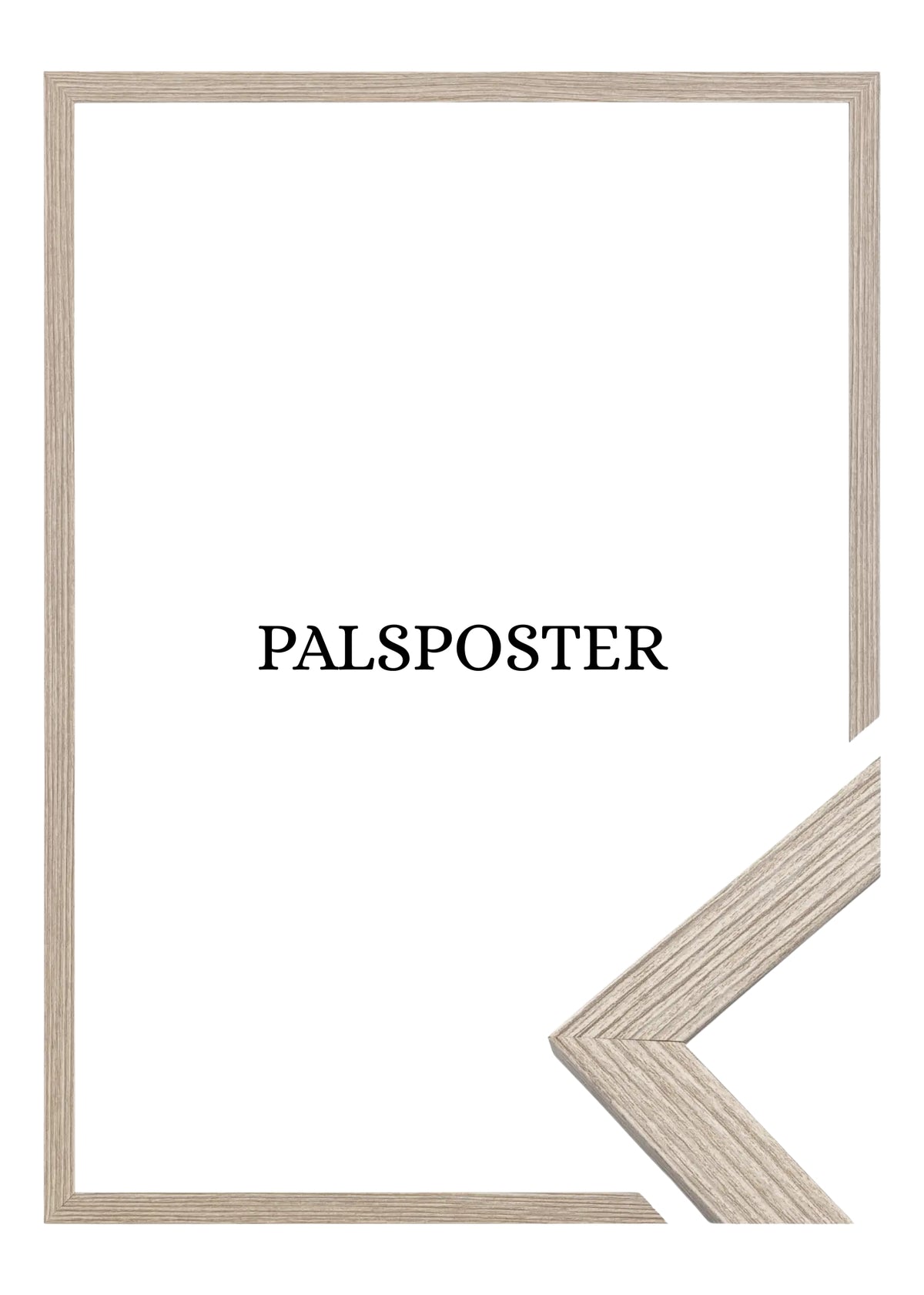 Beige wooden picture frame with 'PALSPOSTER' branding on a white background
