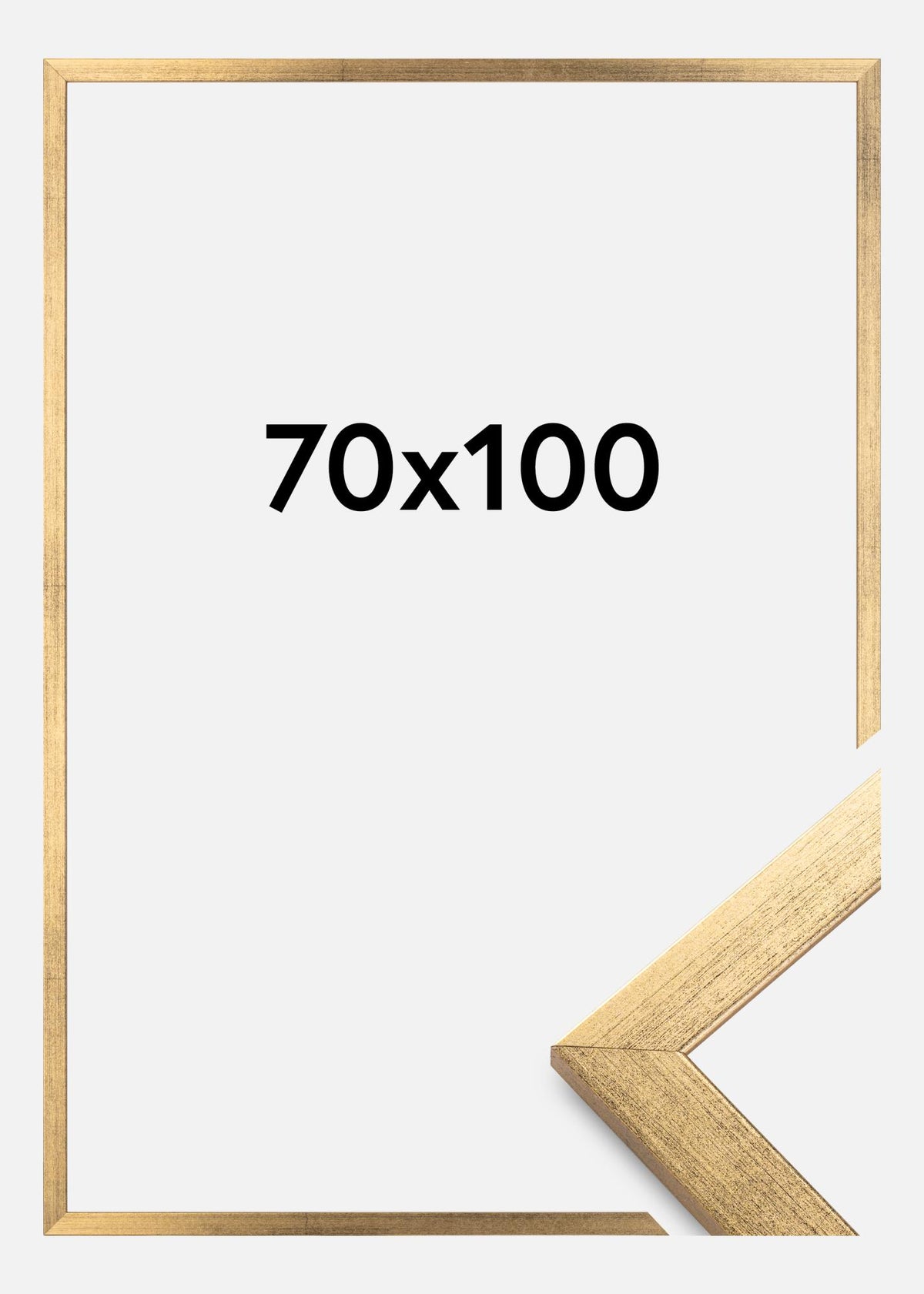 Gold picture frame with dimensions '70x100' on a white background