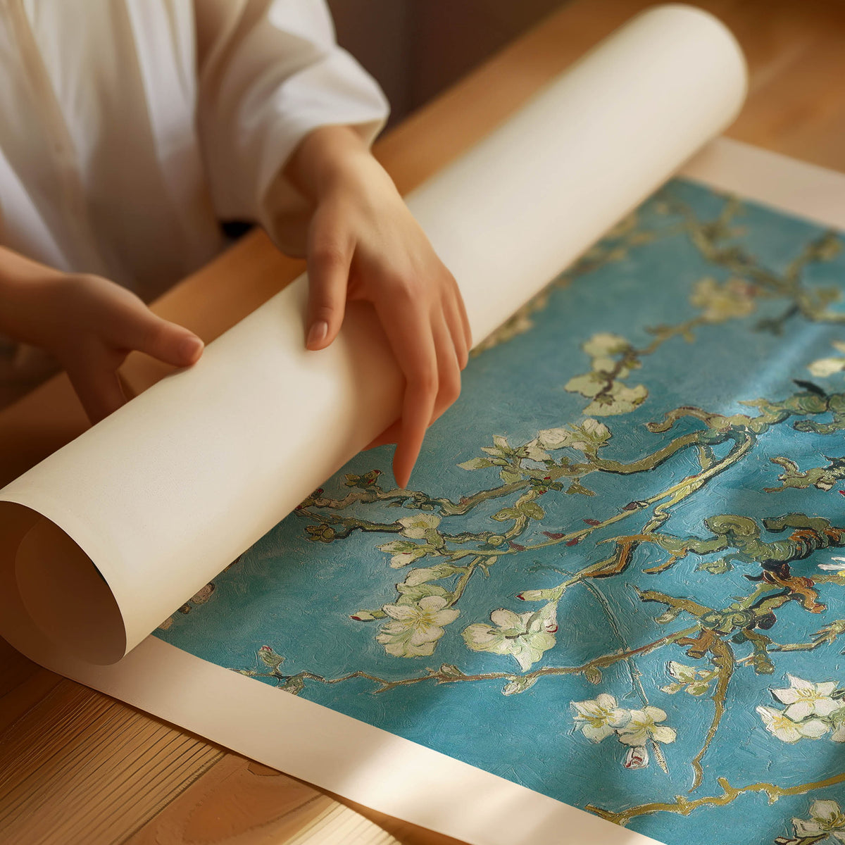 Delicate almond blossom branches against a clear blue sky by Vincent van Gogh