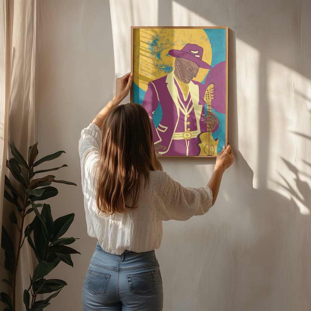 Gitarrist im lila Anzug als Poster