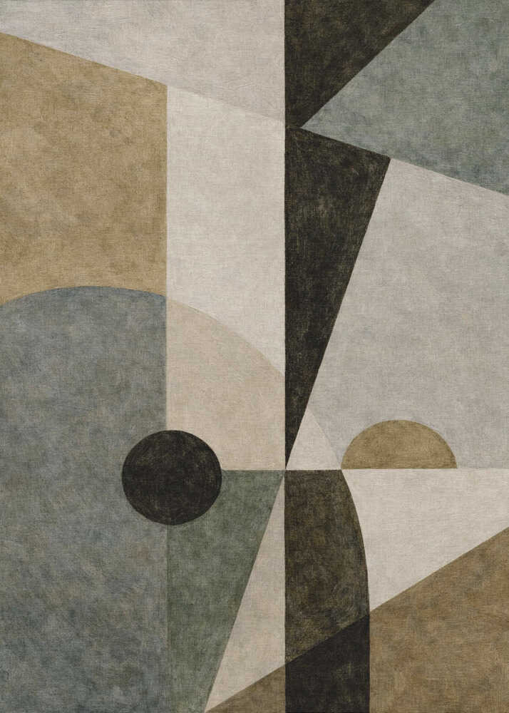 Abstract geometric circles muted poster with an abstract geometric composition of overlapping circles triangles and rectangles in muted tones