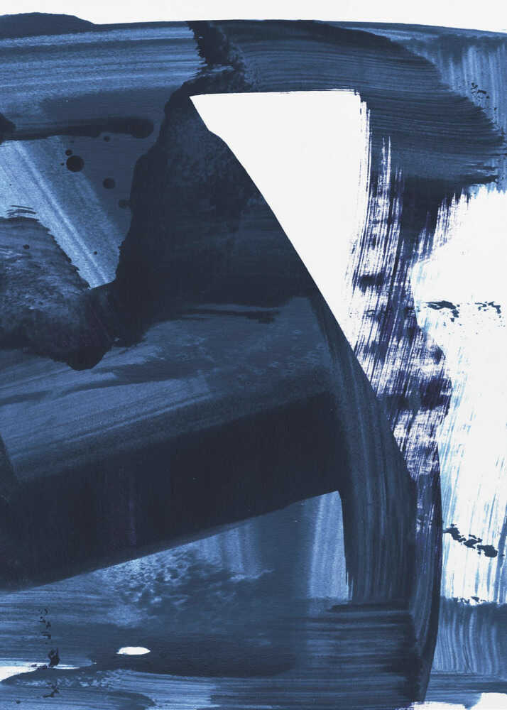Abstract gestural blue brushstrokes poster with an abstract expressionist painting of bold dark blue brushstrokes and geometric forms