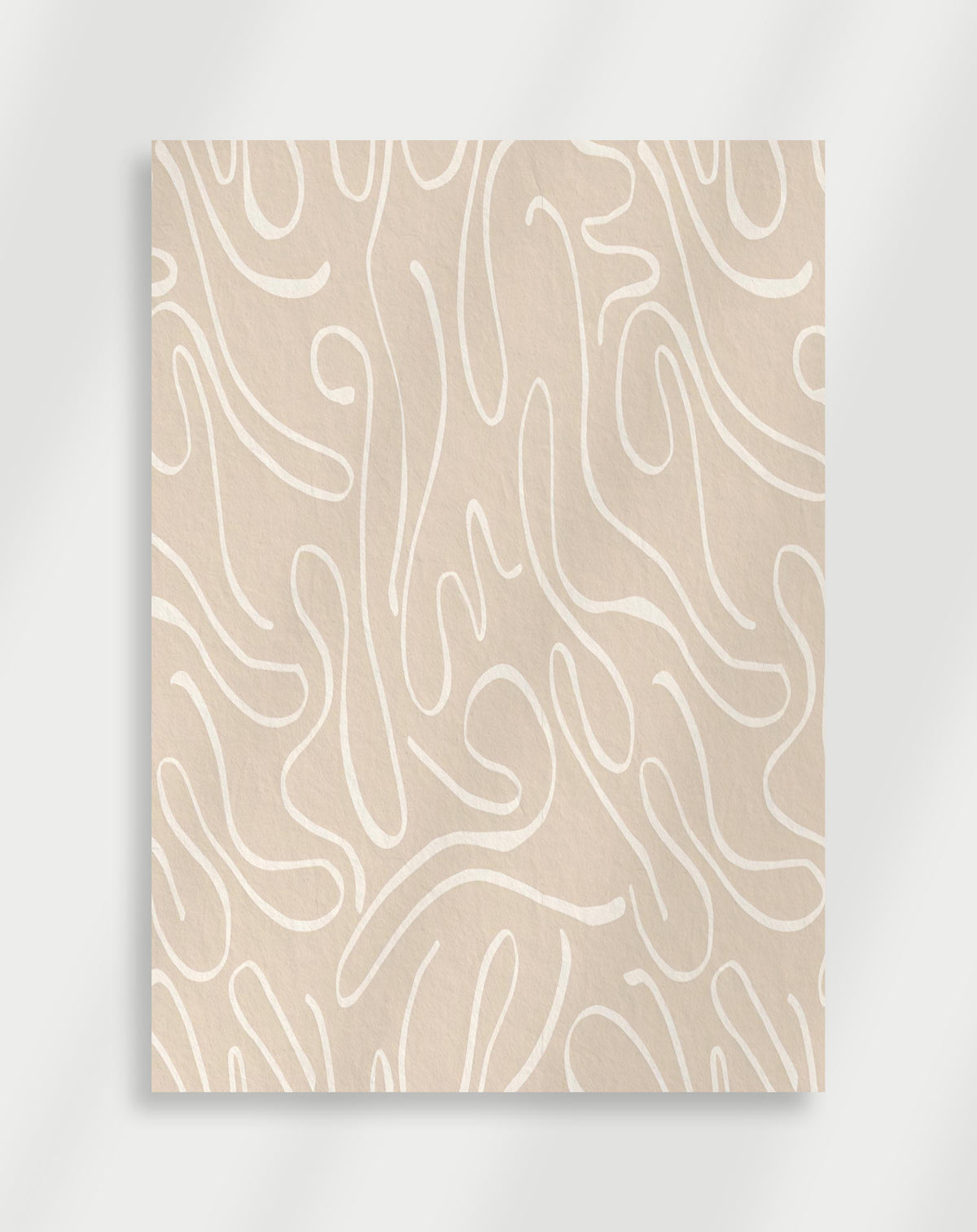 Abstract wavy lines boho poster with an abstract pattern of white wavy organic lines on a beige background