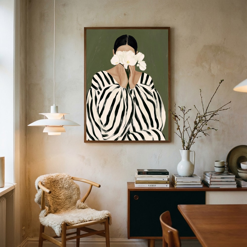 Poster mit Frau und weißen Orchideen