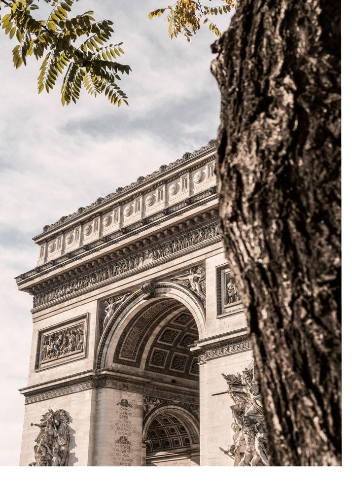 Arc de Triomphe poster with a view of the Arc de Triomphe framed by a tree