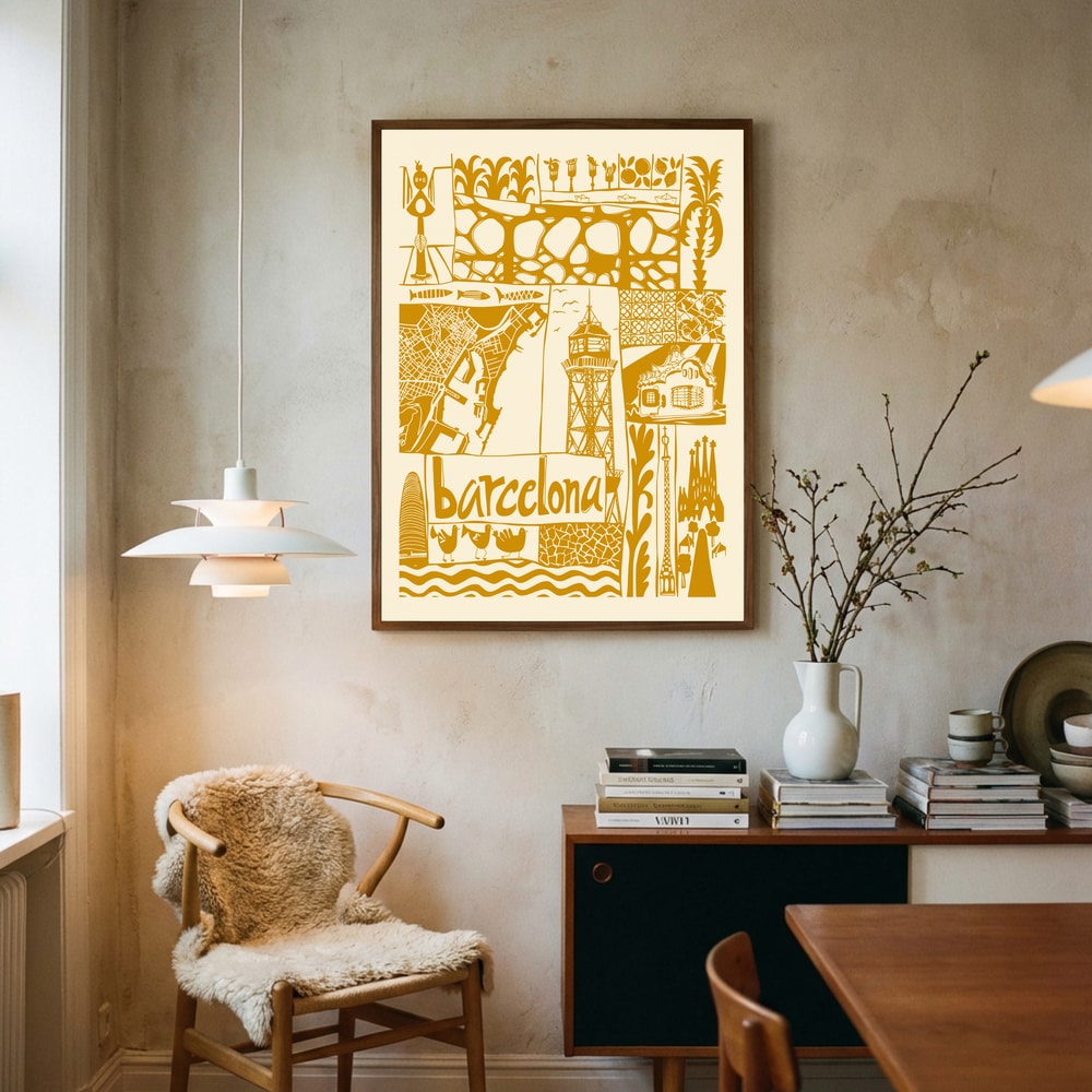 Poster mit illustrierten Sehenswürdigkeiten Barcelonas