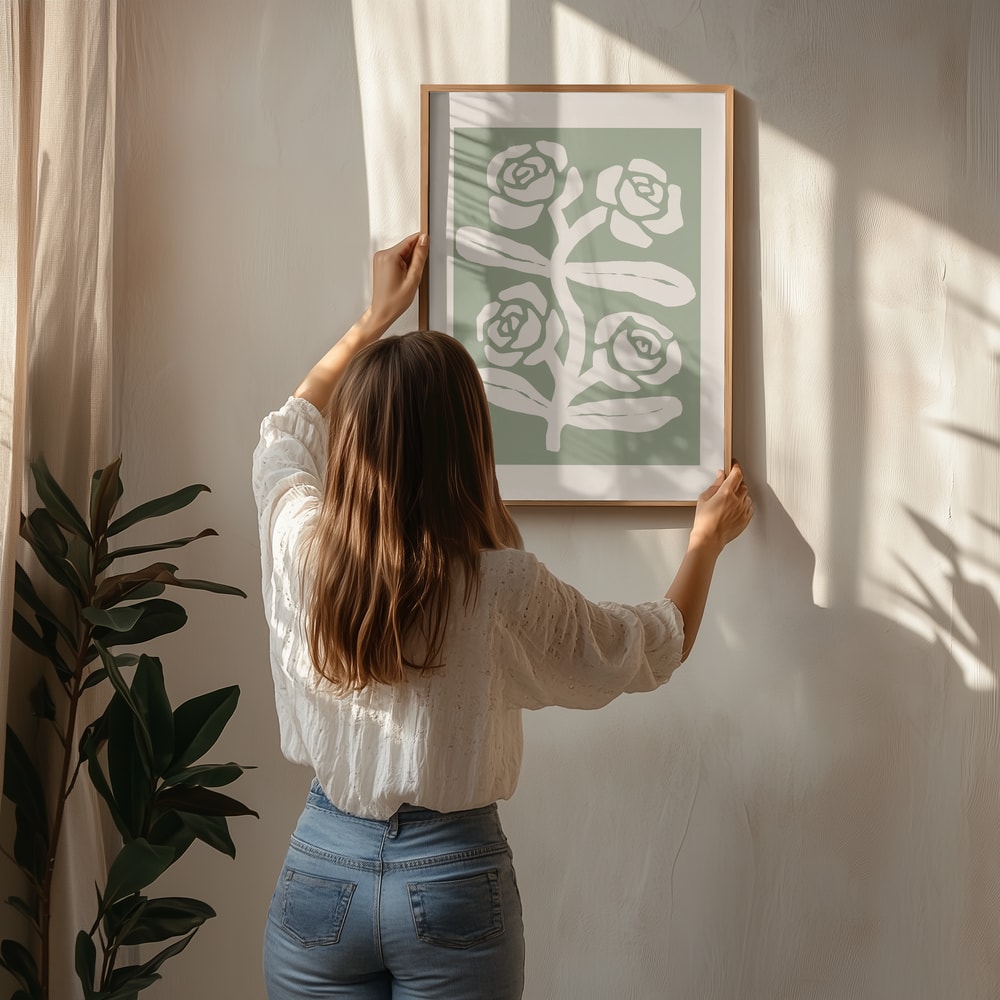 Botanisches Poster mit grünen Rosen