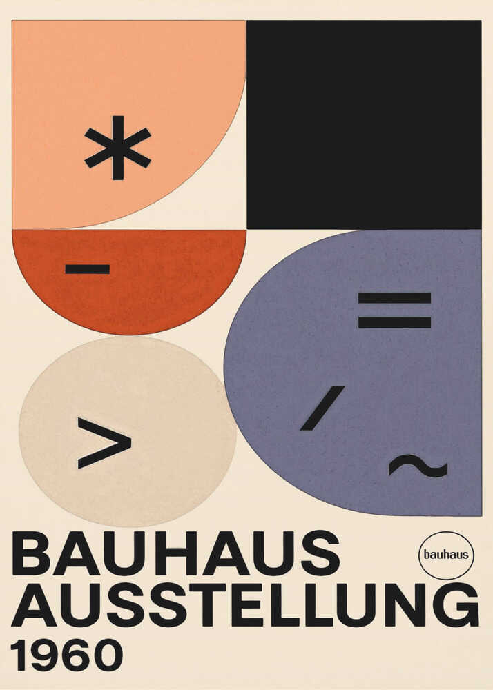 Bauhaus Ausstellung 1960 poster with a Bauhaus-style geometric abstract of shapes and symbols labeled Bauhaus Ausstellung 1960