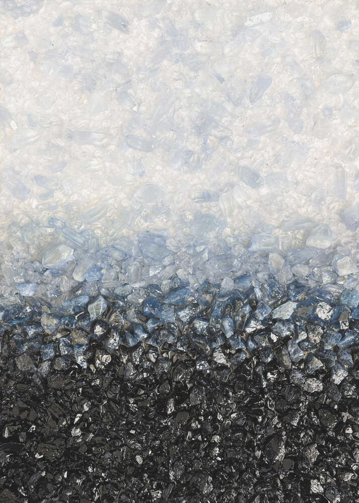 Blue crystal texture poster with a close-up of crystalline texture from white to black with blue tones