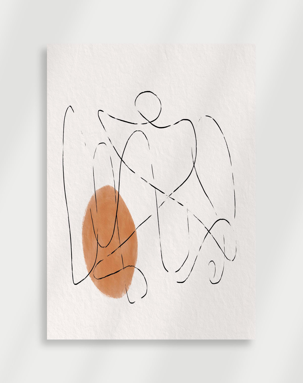 Boho abstract lines orange oval poster with an abstract composition of black scribbled lines and an orange oval on a white background