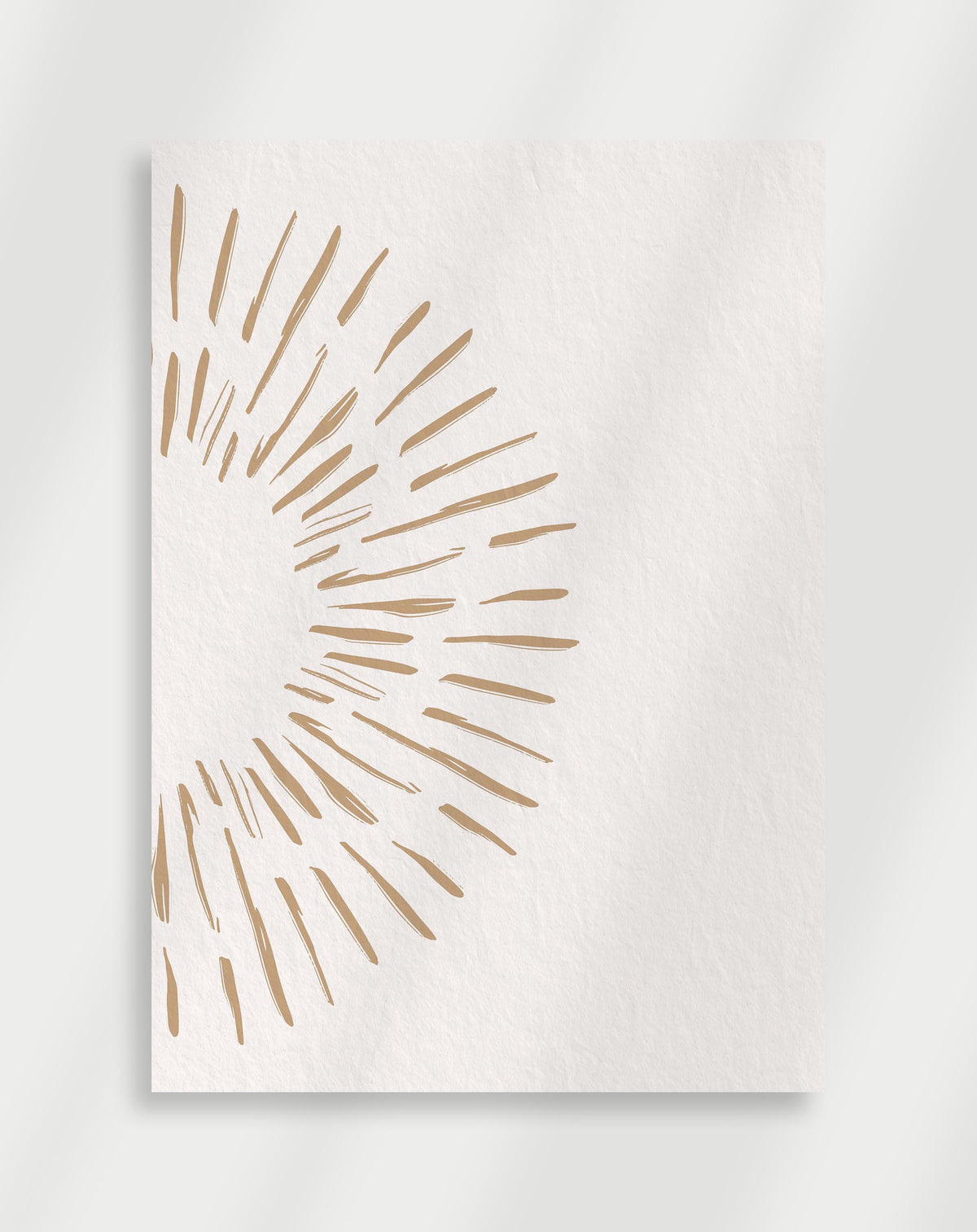 Boho gold brushstrokes poster with gold brushstrokes radiating outward in a semi-circular pattern on a white background