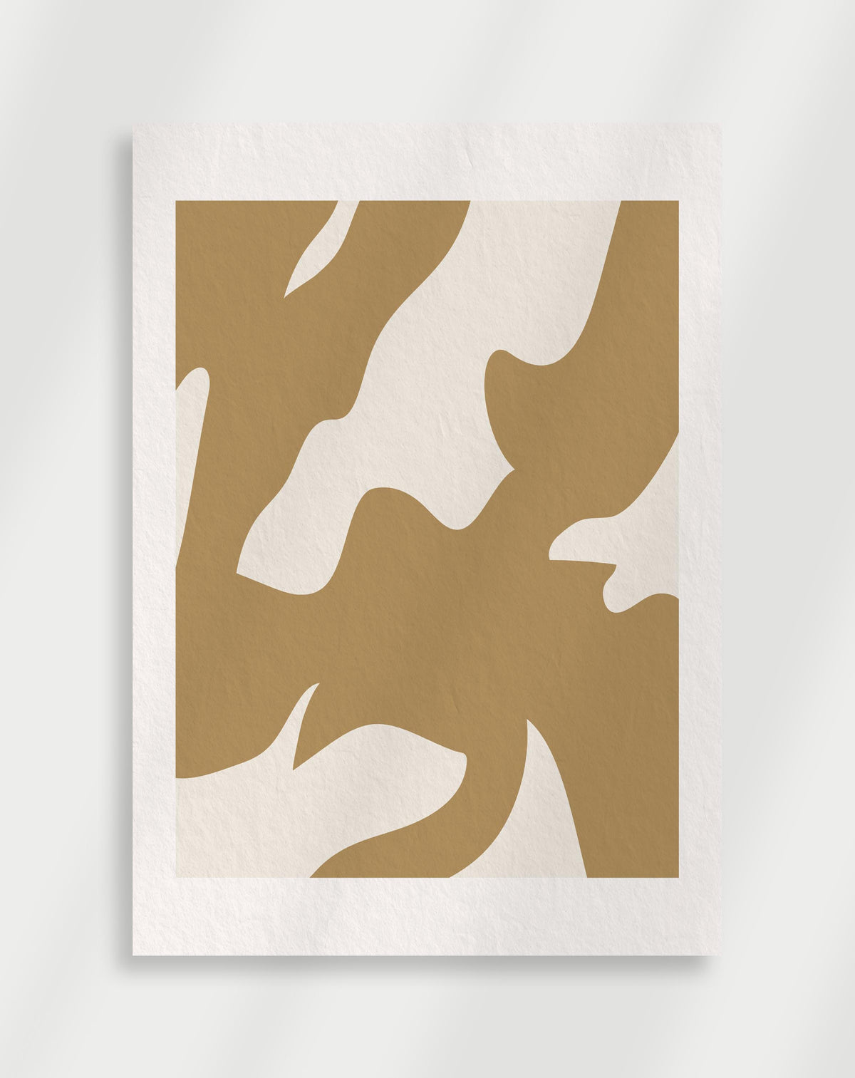 Boho organic shapes mustard poster with an abstract composition of mustard organic wavy shapes on a cream background