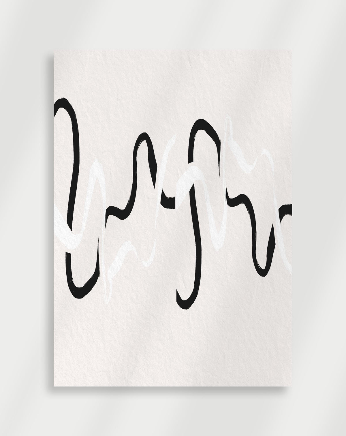 Boho wavy brushstrokes poster with an abstract composition of black and white wavy brushstroke lines on a textured off-white background