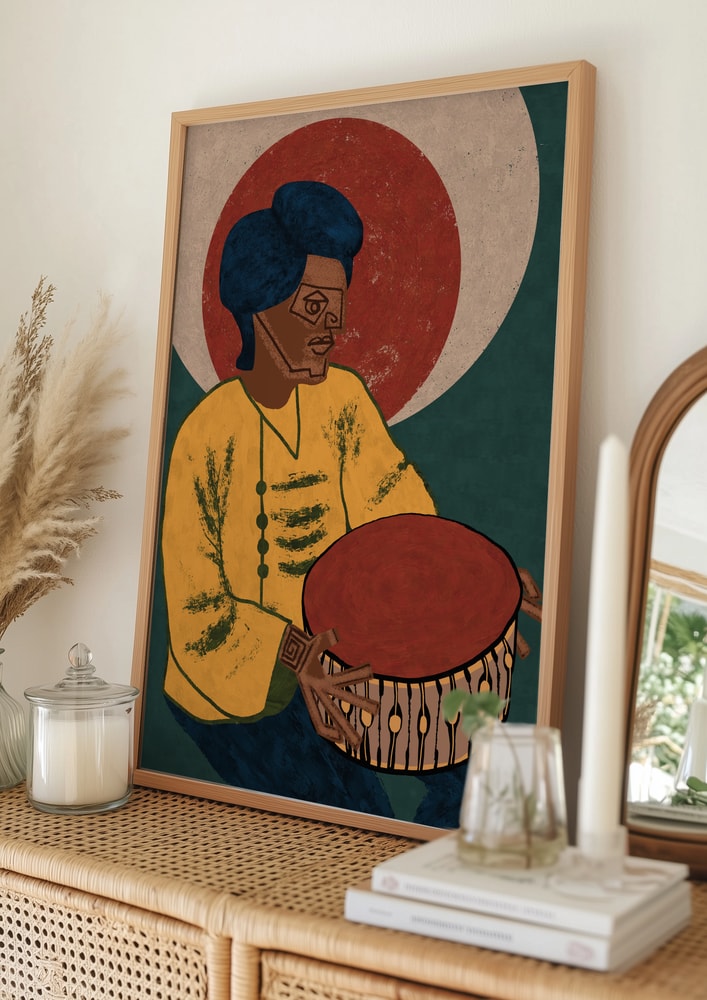 Rhythmic Folk Drummer Poster