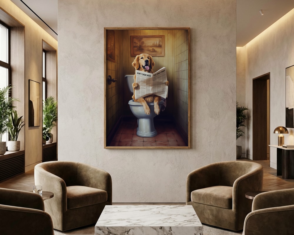 Poster „Lustiger Hund beim Zeitunglesen“