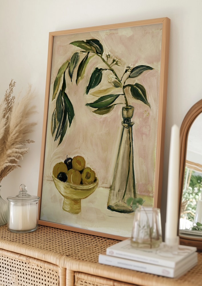 Poster mit Stillleben aus Früchten und Zweig
