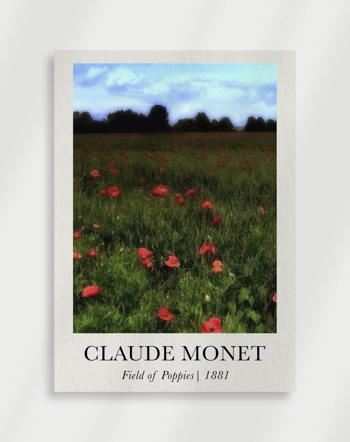 Field of poppies with flowing grass and soft sky by Claude Monet