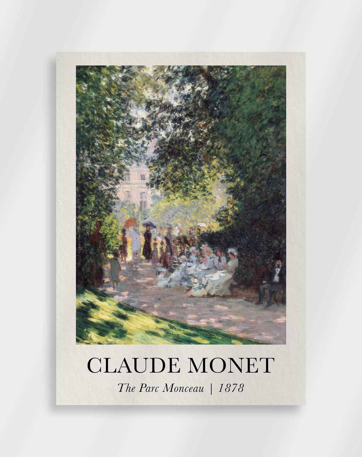 Parc Monceau scene with figures and trees in soft light by Claude Monet