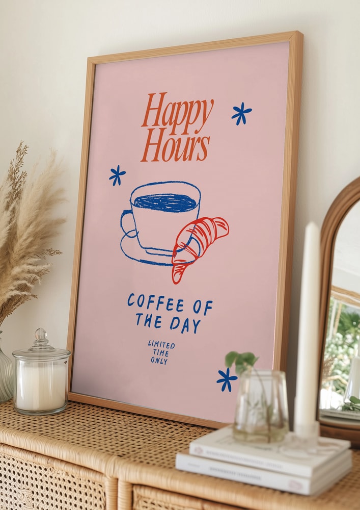Happy Hours Coffee Croissant Poster