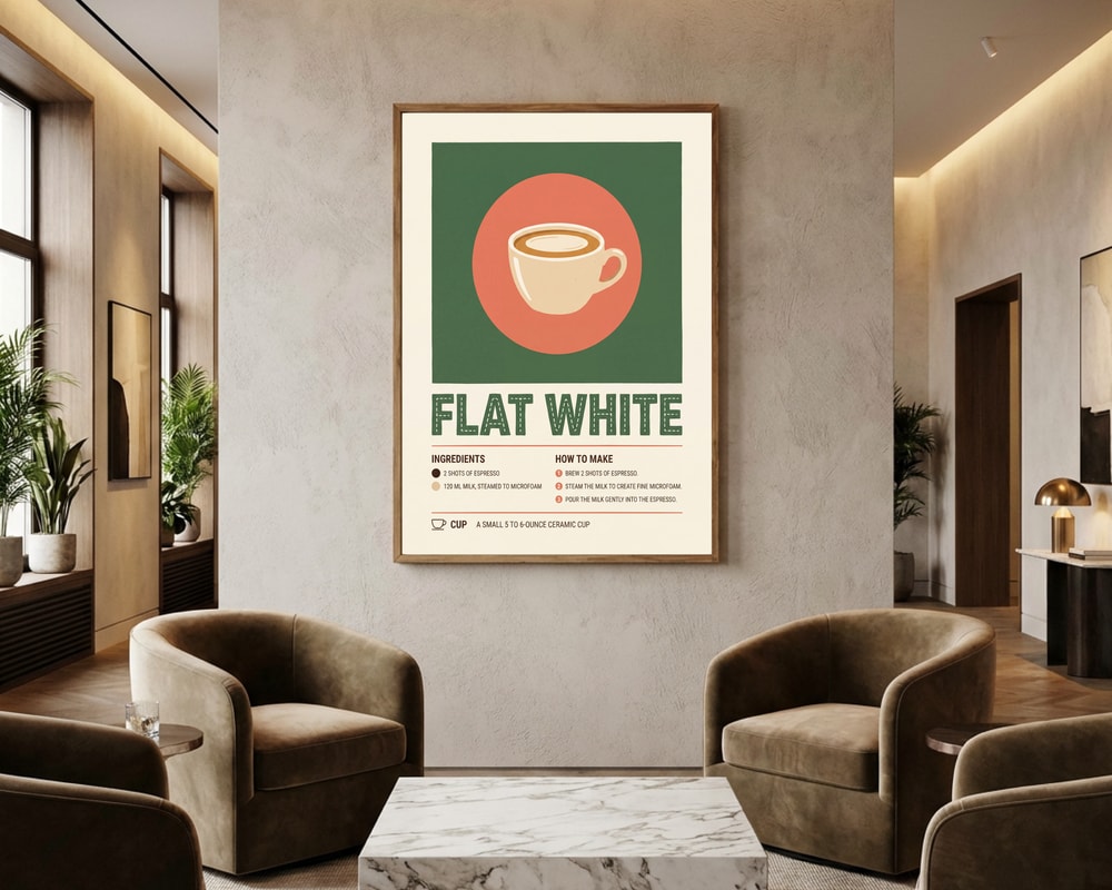 Poster mit Flat-White-Kaffeerezept