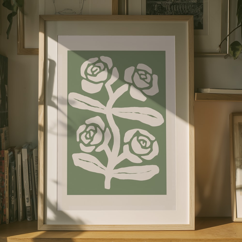 Botanisches Poster mit grünen Rosen