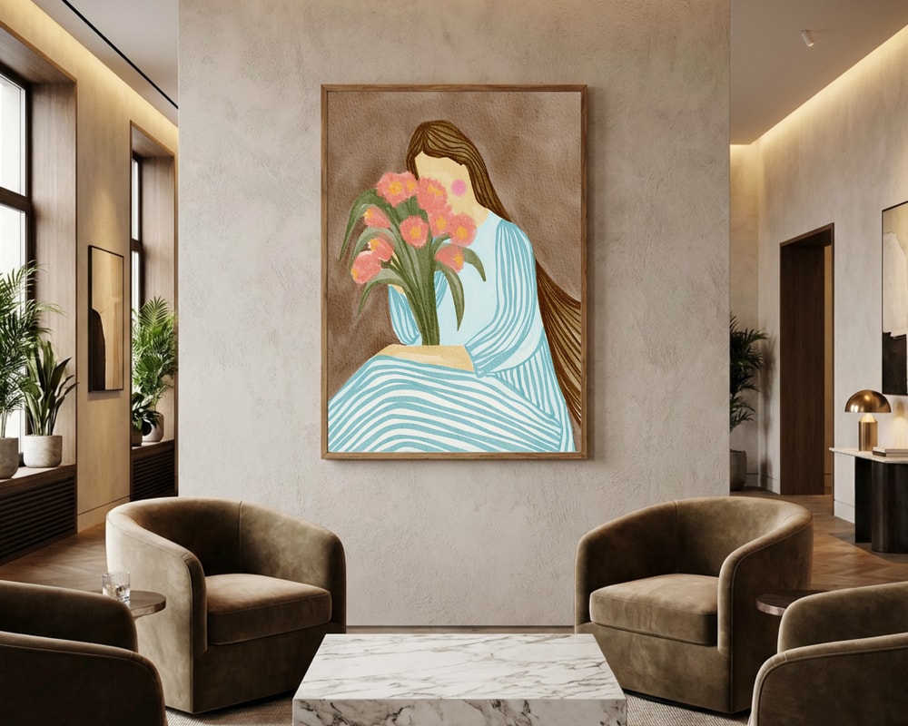 Shy Woman Pink Tulips Poster