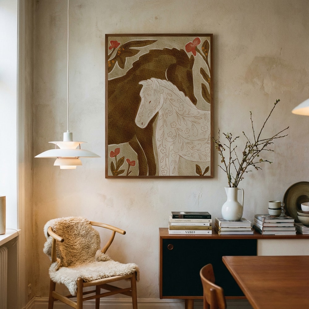 Gentle Floral Horses Poster