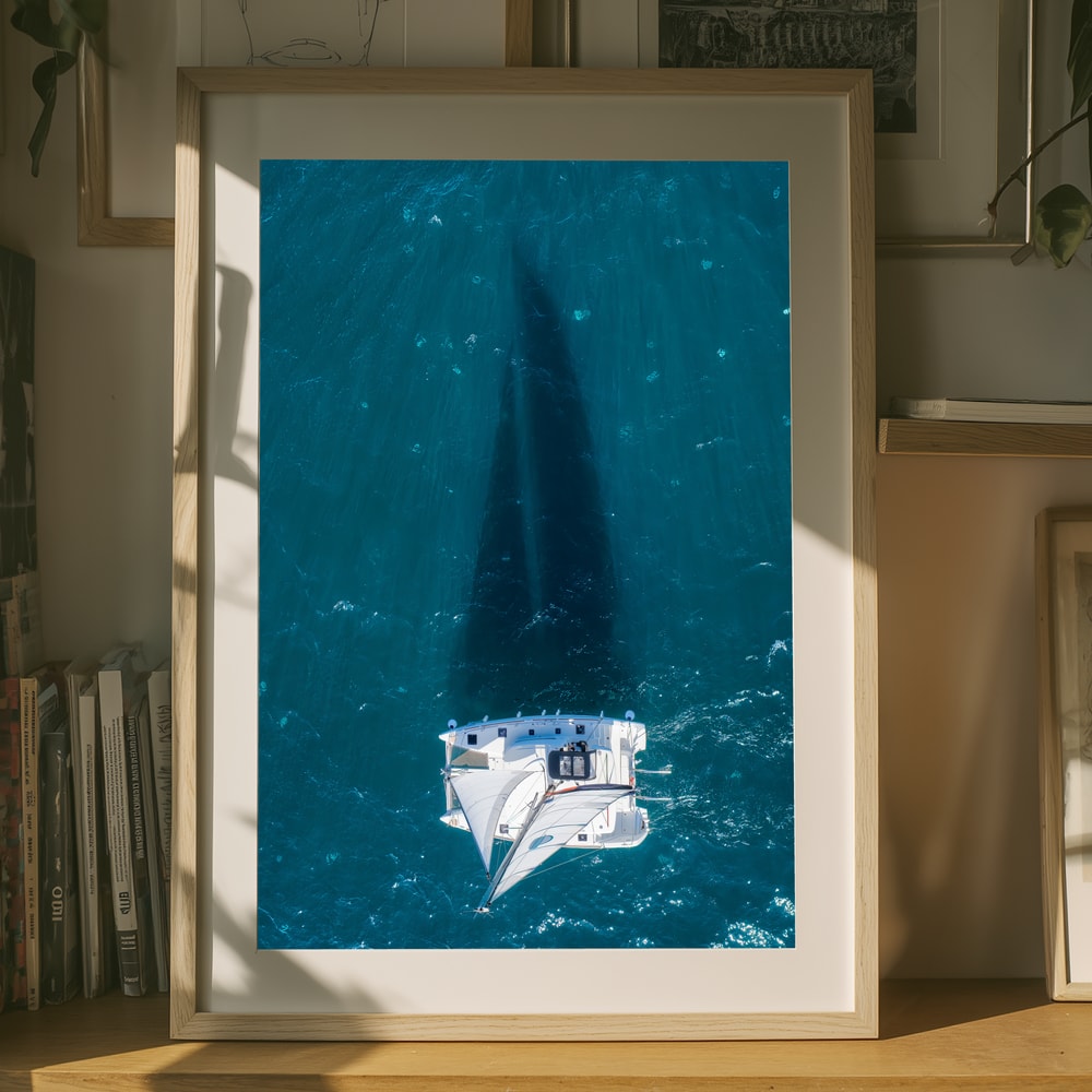 Poster mit Katamaran im Schatten des Ozeans