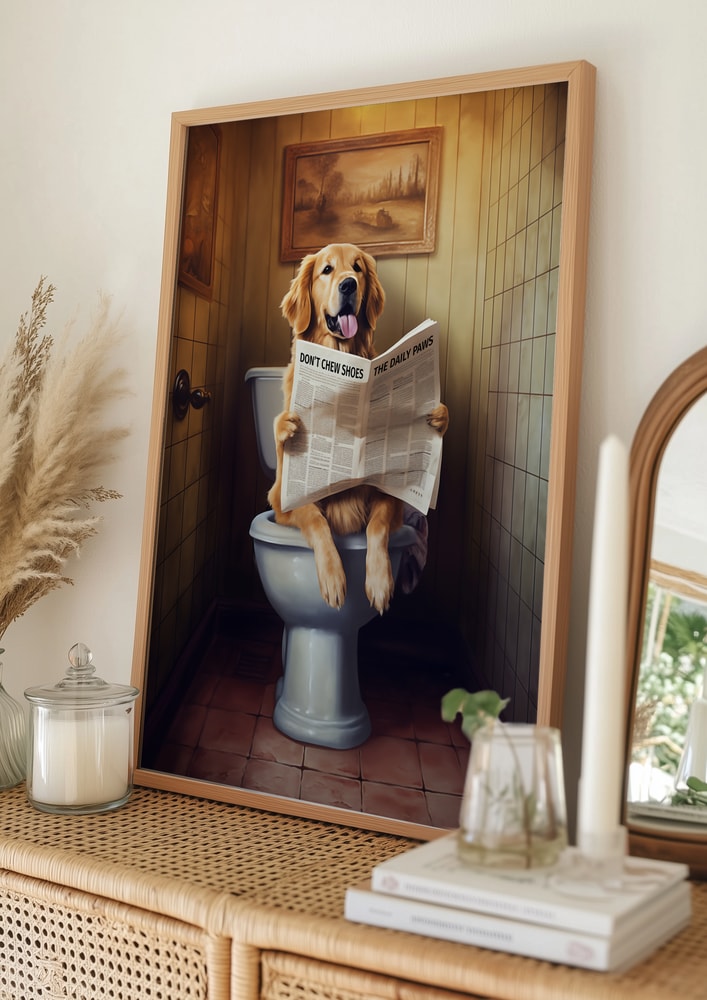 Poster „Lustiger Hund beim Zeitunglesen“