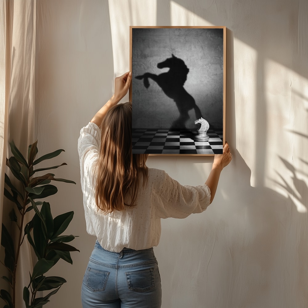 Poster mit dem Schatten eines Schachspringers