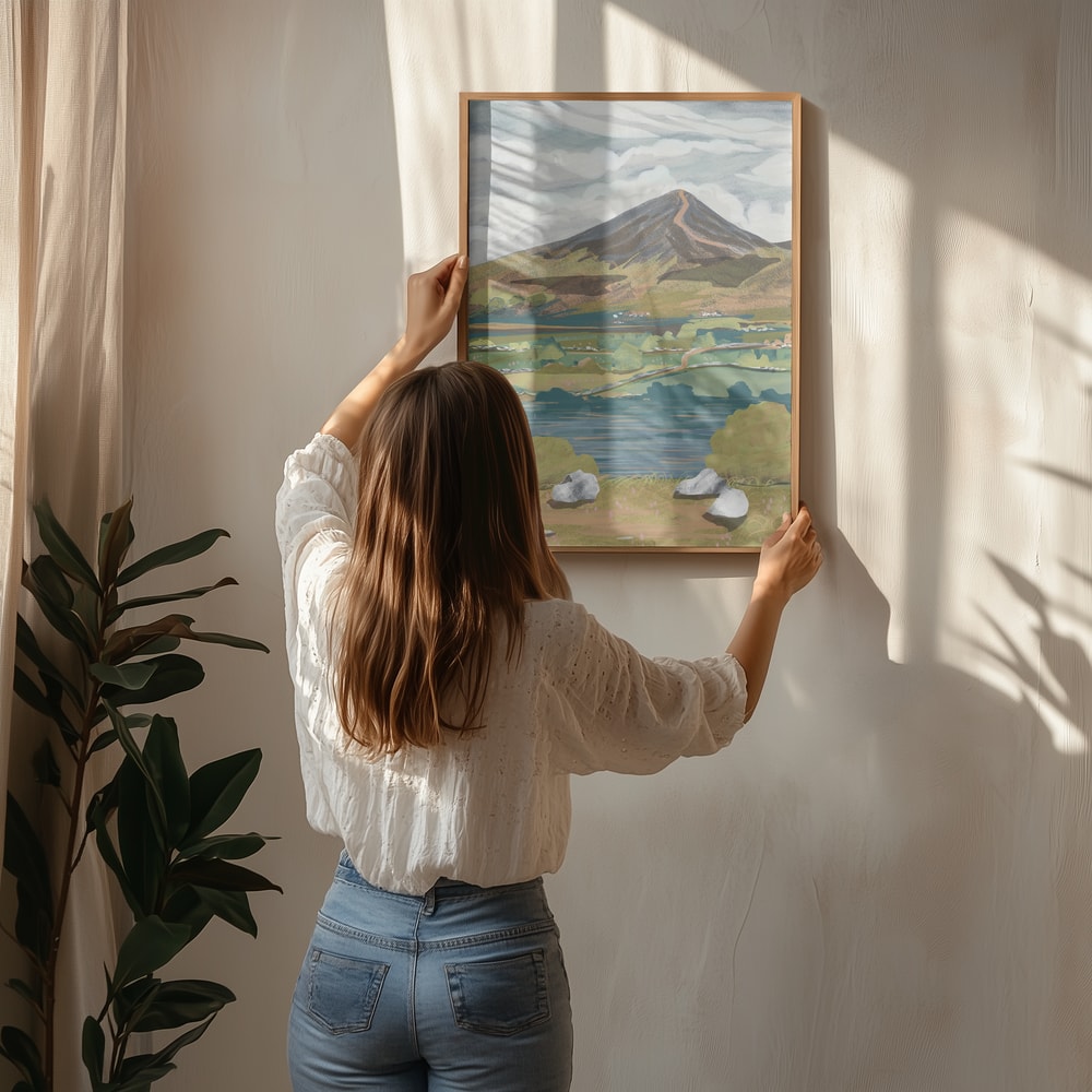 Poster mit Bergblick am See