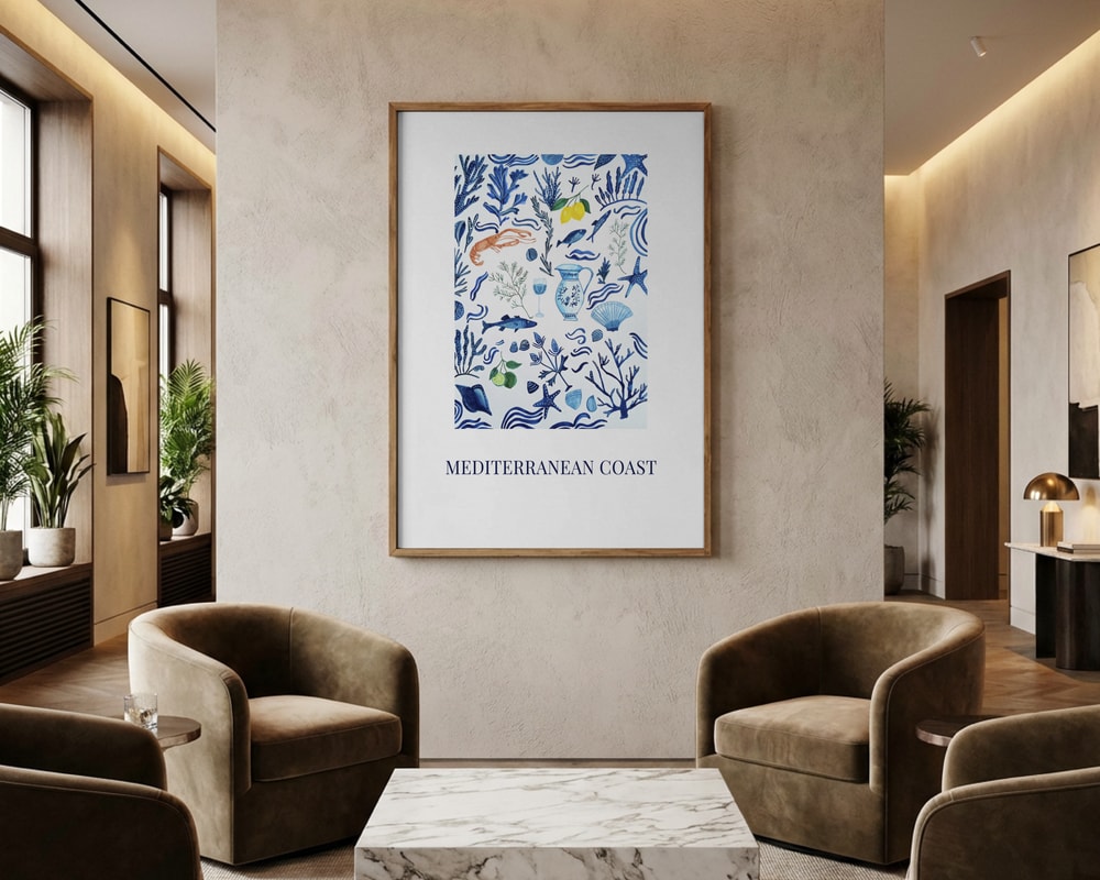 Poster mit mediterranen Schätzen der Küste