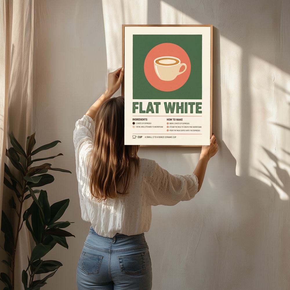 Poster mit Flat-White-Kaffeerezept