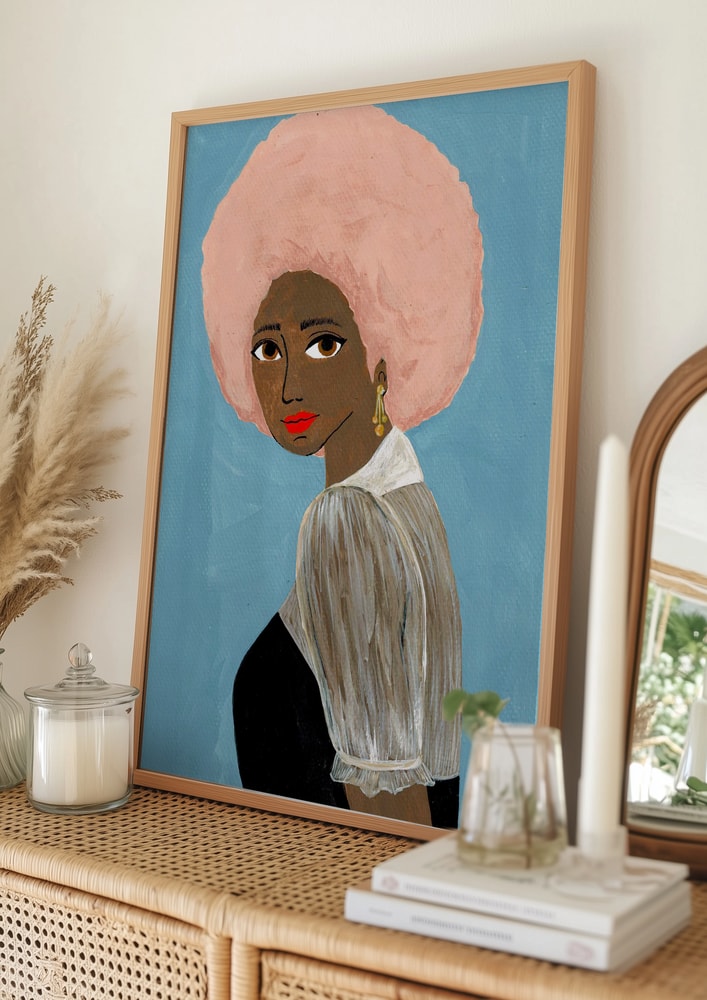 Stilvolles Poster mit afroamerikanischer Frau in Pink