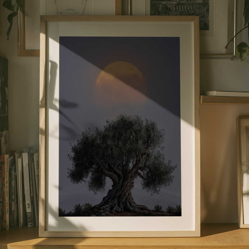 Ancient Olive Tree Moon Poster