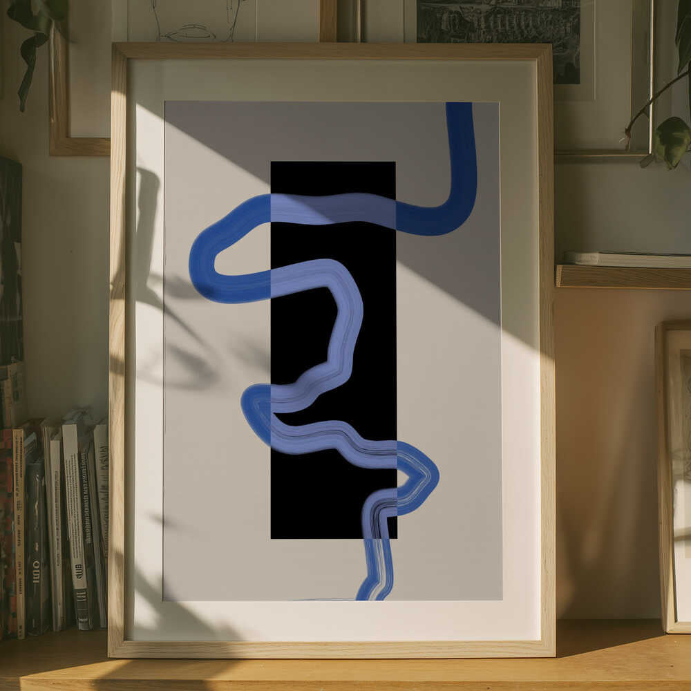 Poster mit fließenden blauen Linien im Rechteck
