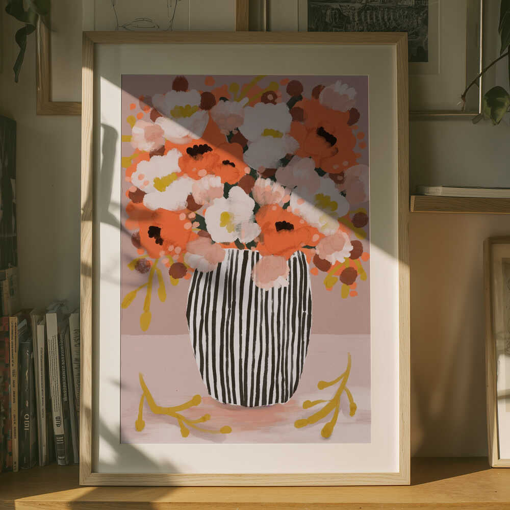 Striped Vase Blooms Poster