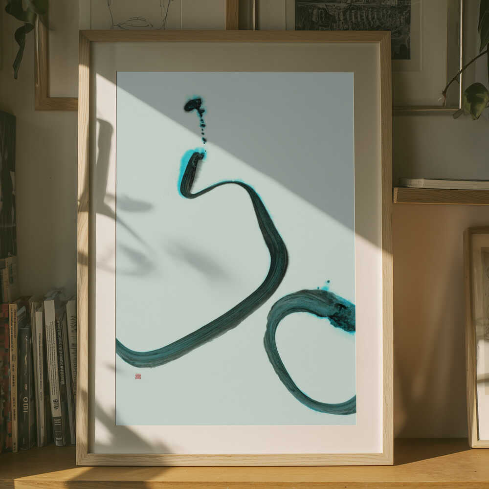 Poster „Fließende aquamarinblaue Tintenstriche“