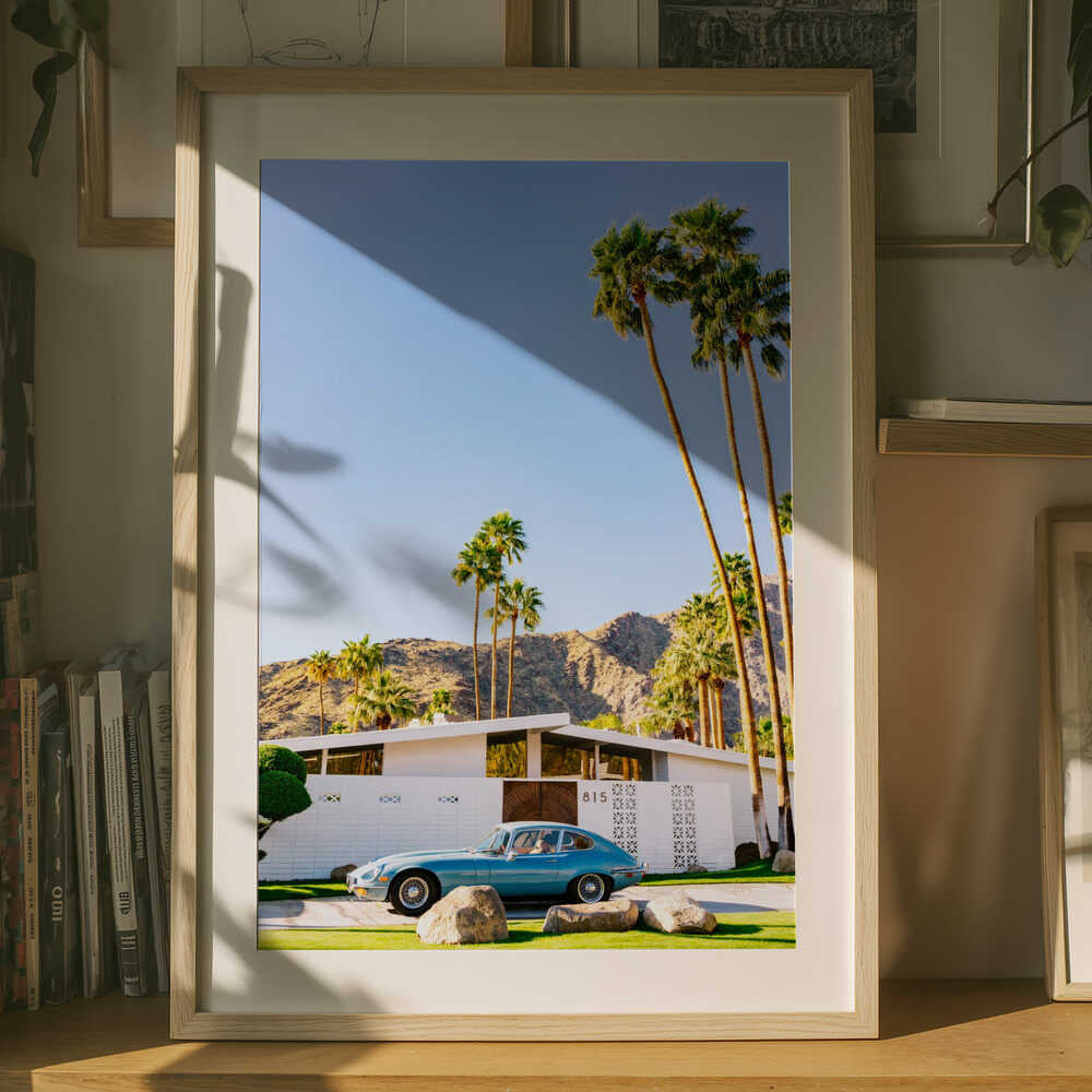 Midcentury Modern Blue Car Poster