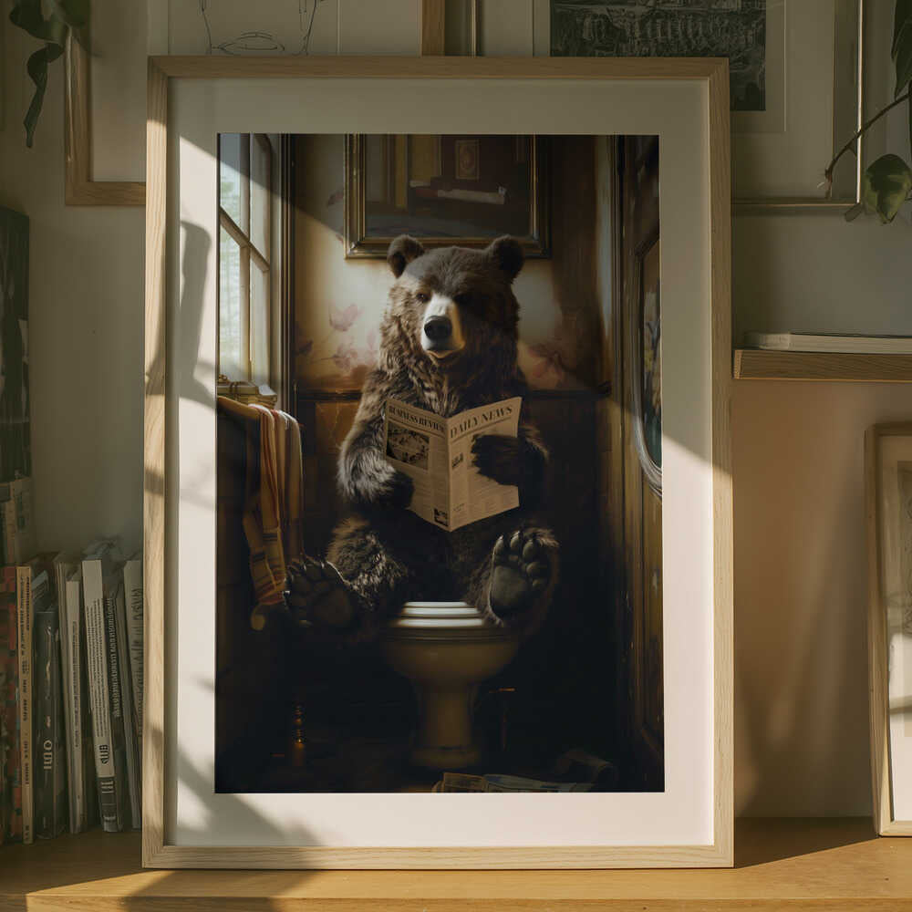 Bear Reading Newspaper Poster