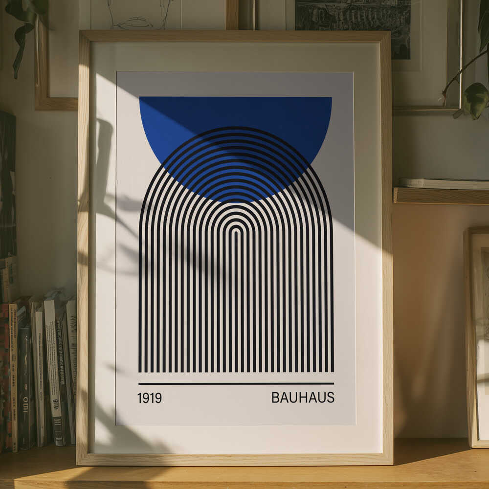 Poster mit abstrakten blauen Bögen