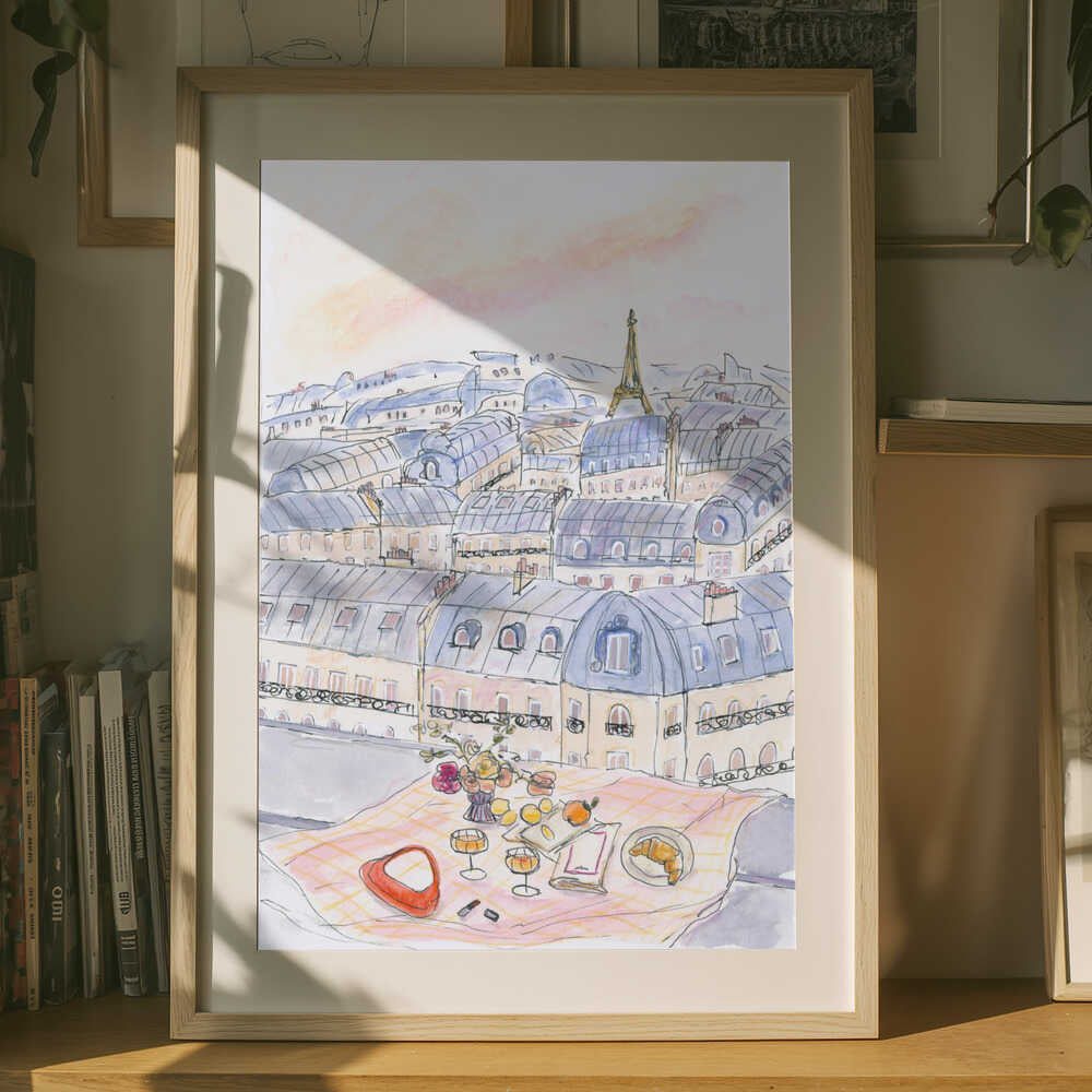 Parisian Rooftop Picnic With Eiffel Tower Views Poster